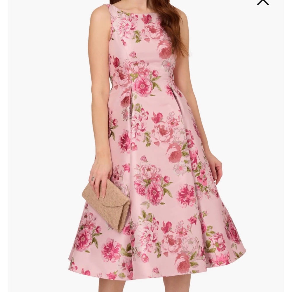 Adrianna Papell Pink Floral Fit-and-Flare Midi Dress